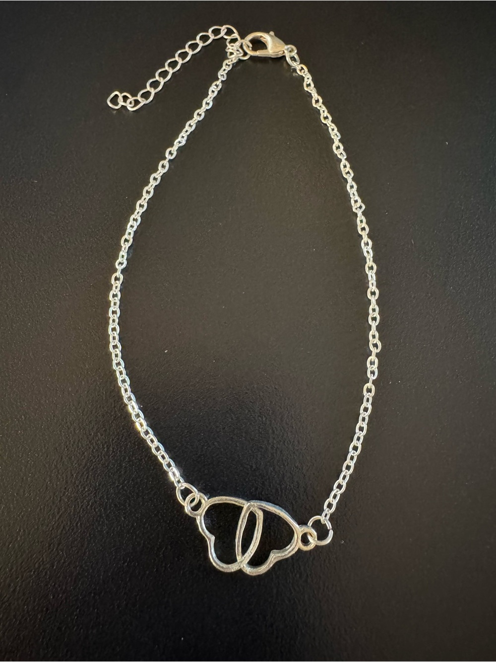 Dainty Silver Interlocking Hearts Adjustable Anklet - 9.5”